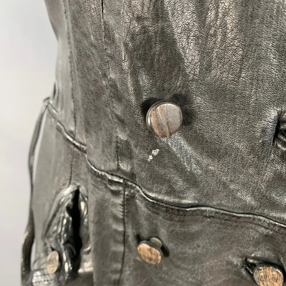 GIORGIO BRATO Size 6 Black Leather Double Breasted Belted Longline Vest - Picture 5 of 9